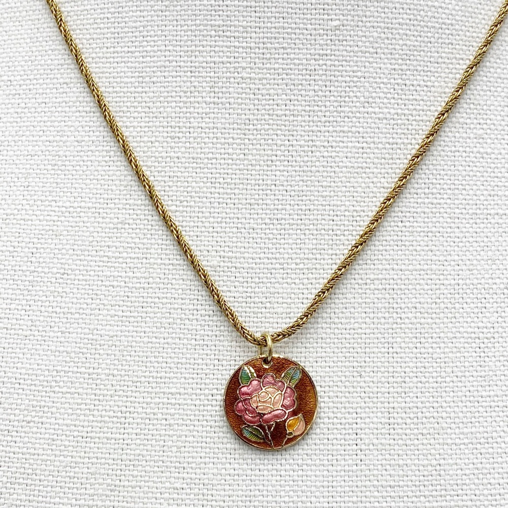 Cloisonne Enamel Flower Pendant Necklace